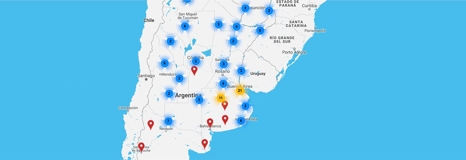 Mapa con todas las sucursales de Credil Argentina